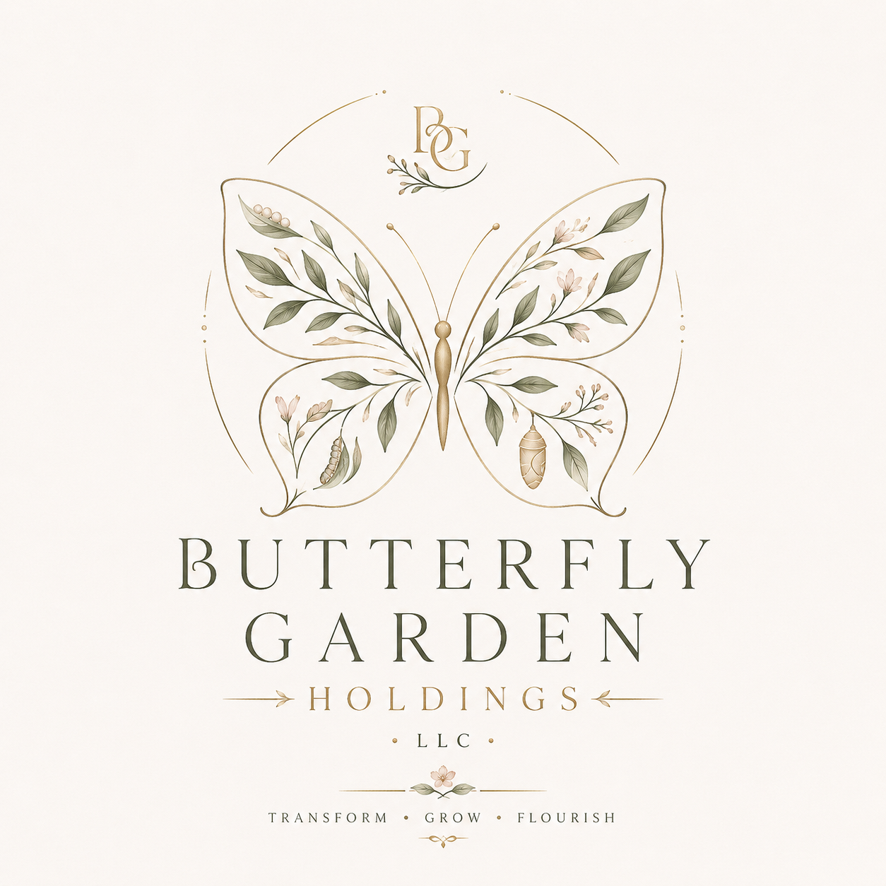 Butterfly Garden Holdings logo with the four stages of a butterfly's lifecycle